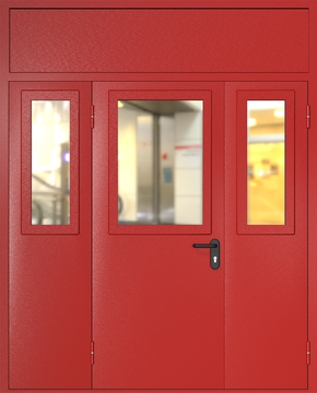 Полуторная остекленная противопожарная дверь с фрамугой и боковой вставкой