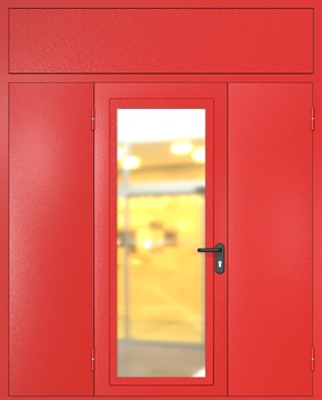 Полуторная противопожарная дверь с максимальным остеклением, фрамугой и глухой боковой вставкой